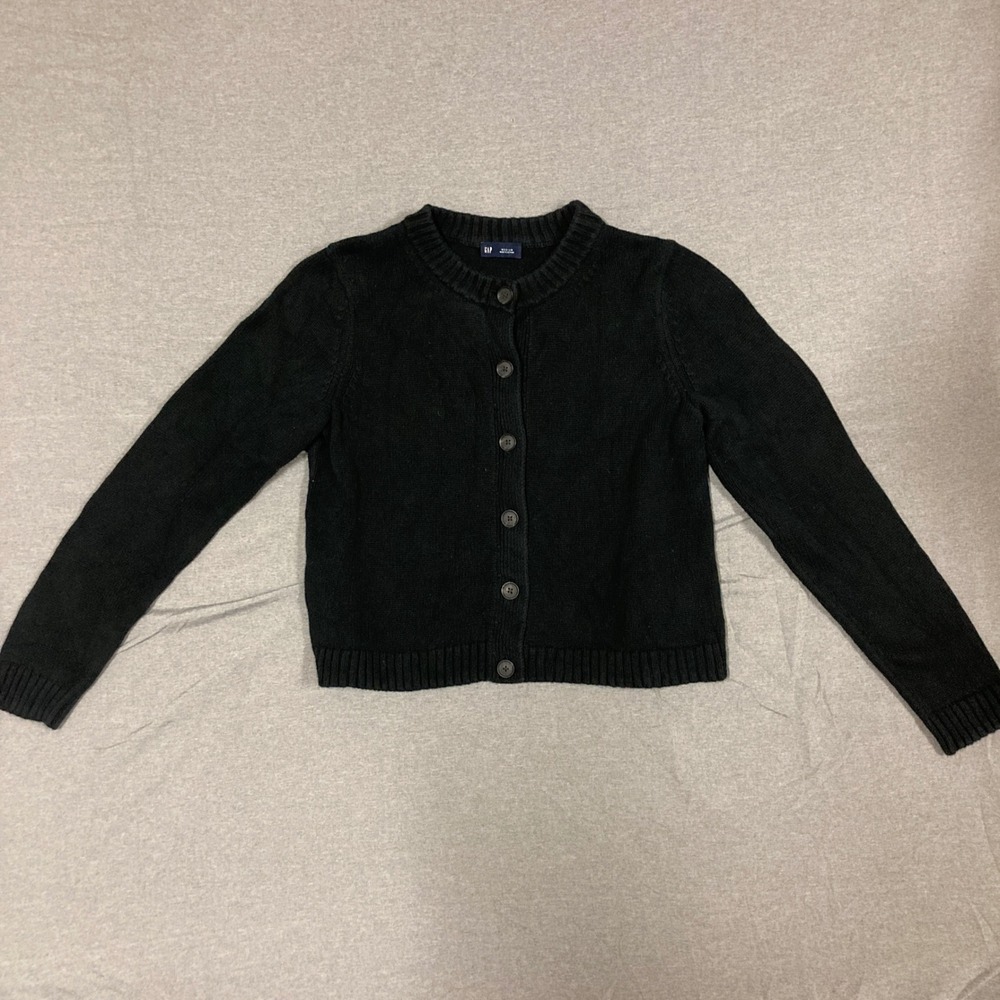 GAP Womens Black 100% Cotton Crewneck Button Front Cardigan Sweater Medium
